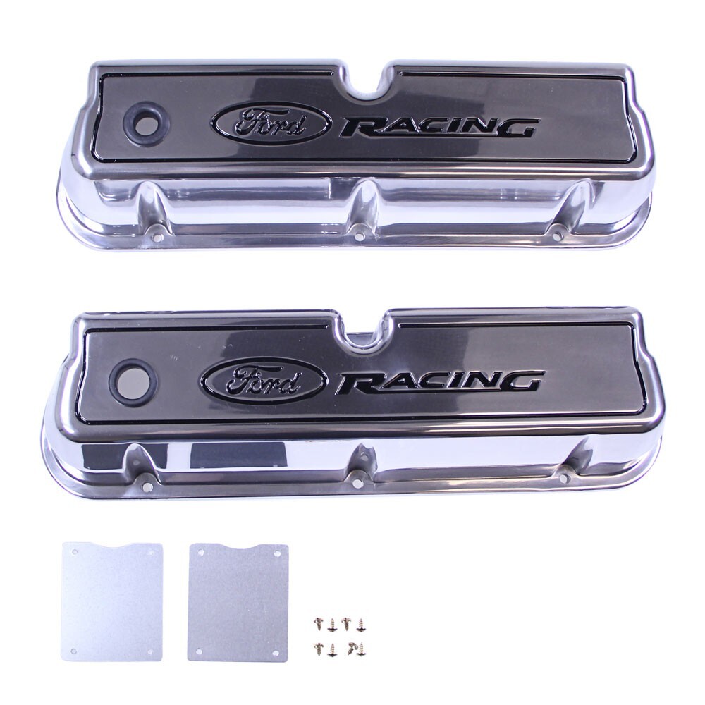 Proform 302 001 Ford Racing Logo Die Cast Alloy Valve Covers Polished 289 351w 6838