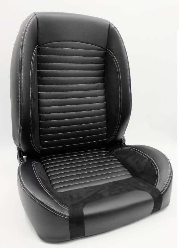 Classic Retro Front Bucket Seats Black Leather & Suede - Pair