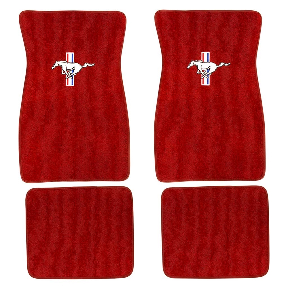 1964 - 1973 Mustang Embroidered Carpet Floor Mats (Bright Red)