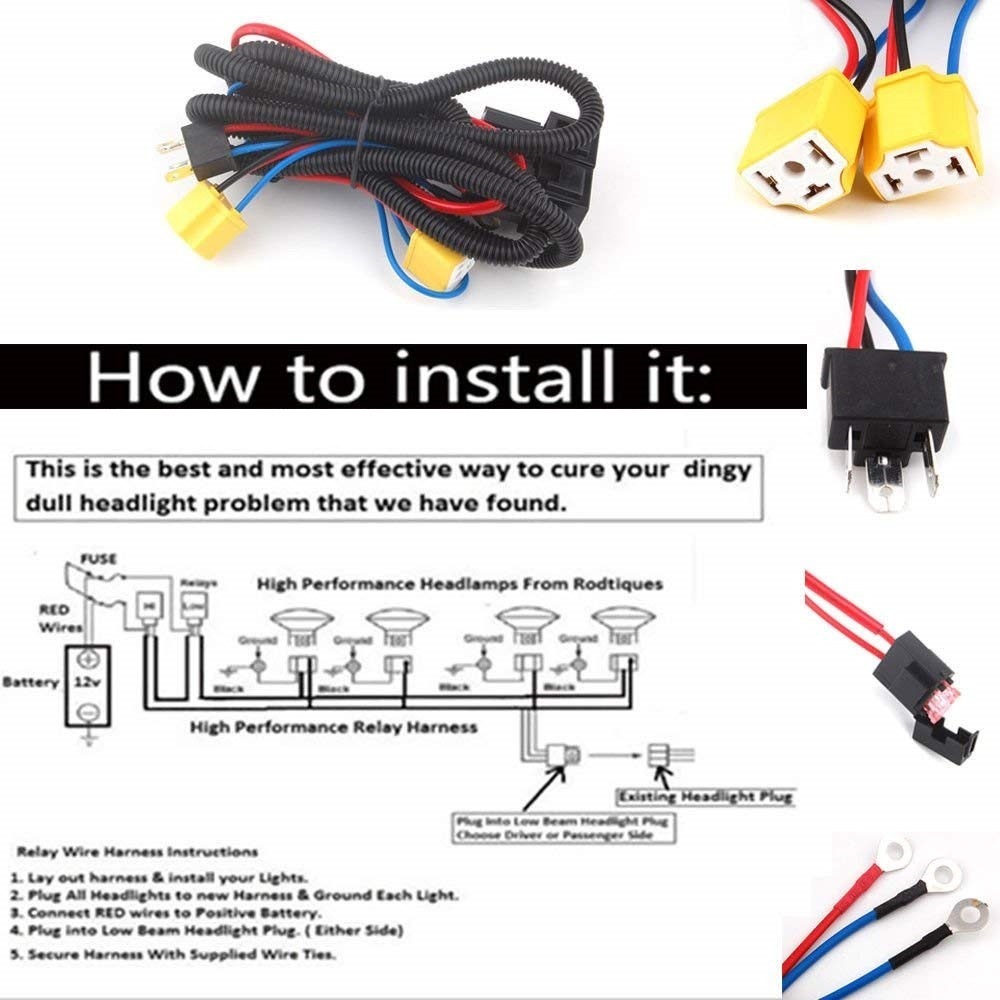 Custom Mustangs CM-14290-RH2 Headlight Relay Harness Dual 40a Relays ...