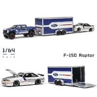 1:64 Scale Maisto Design 2021 Ford F150 Raptor & 1993 SVT Mustang Cobra (Foxbody) with Trailer Diecast