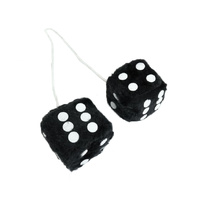 BLACK Hanging Rearview Mirror Fluffy Dice Pair