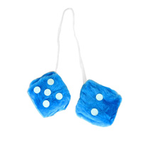 BLUE Hanging Rearview Mirror Fluffy Dice Pair