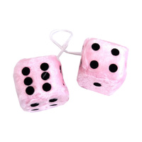 PINK Hanging Rearview Mirror Fluffy Dice Pair