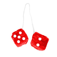 RED Hanging Rearview Mirror Fluffy Dice Pair