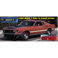 1969 Mustang Mach 1 Side & Trunk Stripe Kit (No Name) Reflective Black w/ Gold Accent Stripe