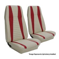 1972-73 Mustang Mach 1 Coupe Upholstery Set (Rear Only) White w/ Vermillion Stripes