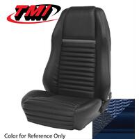 1969-70 Mustang Mach 1/Shelby Sport Seat Upholstery Set w/ Hi-Back Bucket Seats (Front Only) Dark Blue w/ Dark Blue Stripe