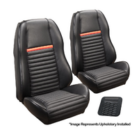 1969-70 Mach 1/Shelby Sport ll Upholstery Set w/ Hi Back Bucket Seats (Front Only) Black/Grey Stripe