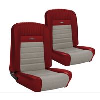 1964.5-66 Mustang Convertible Deluxe Pony Upholstery Set (Rear Only) Red & White