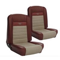 1964.5-66 Mustang Convertible Deluxe Pony Upholstery Set (Rear Only) Bright Red & White