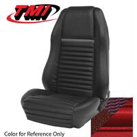 1969-70 Mustang Mach 1/Shelby Fastback Sport Seat Upholstery Set w/ Hi-Back Bucket Seats (Full Set) Dark Red w/ Dark Red Stripe