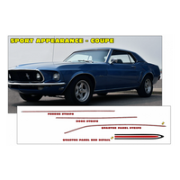 19695 Ford Mustang Coupe Sport Appearance Mid Body Side Stripe Kit - Black w/ Red Centre