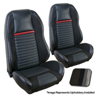 1969-70 Mach 1/Shelby Mustang Sport R Upholstery Set w/ Hi Back Bucket Seats (Front Only) OE Vinyl/Grey Stripe/Grey Stitching