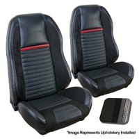 1969-70 Mach 1/Shelby Mustang Sport R Upholstery Set w/ Hi Back Bucket Seats (Front Only) OE Vinyl/Black Stripe/White Stitching