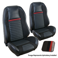 1969-70 Mach 1/Shelby Mustang Sport R Upholstery Set w/ Hi Back Bucket Seats (Front Only) OE Vinyl/Red Stripe/Red Stitching