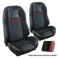 1969-70 Mach 1/Shelby Coupe Sport R Upholstery Set (Rear Only) OE Vinyl, Red Stripe/Red Stitch