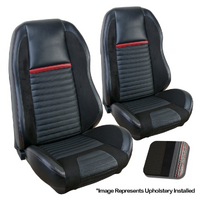 1969-70 Mach 1/Shelby Mustang Coupe Sport R Upholstery Set w/ Hi Back Bucket Seats (Full Set) OE Vinyl/Grey Stripe/White Stitching