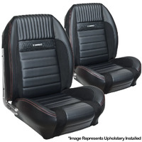 1964.5-66 Mustang Coupe Deluxe Pony Sport-R Series Upholstery Set w/ Bucket Seats (Full Set) Charcoal/Black/Blue Stitching