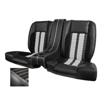 1964-69 Mustang Coupe Sport-R500 Kit Rear Seat Upholstery Set w/ Sport Foam (With Console) Premium Vinyl, Blue Stripes/Stiching