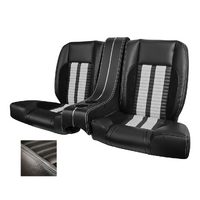 1964-69 Mustang Coupe Sport-R500 Kit Rear Seat Upholstery Set w/ Sport Foam (With Console) Premium Vinyl, White Stripes/Stiching