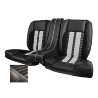 1964-69 Mustang Coupe Sport-R500 Kit Rear Seat Upholstery Set w/ Sport Foam (With Console) Premium Vinyl, Black Stripes/Stiching