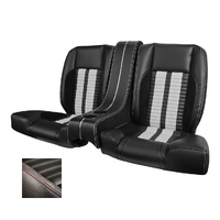 1964-69 Mustang Coupe Sport-R500 Kit Rear Seat Upholstery Set w/ Sport Foam (With Console) Premium Vinyl, Red Stripes/Stiching