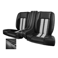 1964-69 Mustang Coupe Sport-R500 Kit Rear Seat Upholstery Set w/ Sport Foam (With Console) Premium Vinyl, Grey Stripes/Stiching