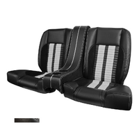 1964-69 Mustang Coupe Sport-R500 Kit Rear Seat Upholstery Set w/ Sport Foam (With Console) OE Vinyl, White Stripes/Stiching