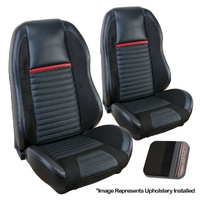 1969-70 Mach 1/Shelby Mustang Convertible Sport R Upholstery Set w/ Hi Back Bucket Seats (Full Set) OE Vinyl/Grey Stripe/Red Stitching