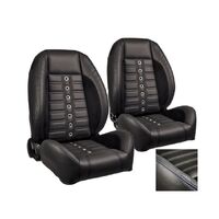 1964-67 Mustang Coupe Sport XR Upholstery Set w/ Low Back Bucket Seats (Full Set) Blue Stitching, Black Grommets