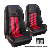 1969-70 Mustang Coupe Sport R500 Upholstery Set w/ High Back Bucket Seats (Full Set) Premium Vinyl, White Stipes/Stitching