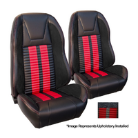 1969-70 Mustang Coupe Sport R500 Upholstery Set w/ High Back Bucket Seats (Full Set) OE Vinyl, Red Stipes/Stitching