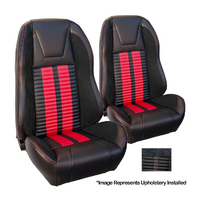 1969-70 Mustang Fastback Sport R500 Upholstery Set w/ High Back Bucket Seats (Full Set) Premium Vinyl, Black Stipes/Stitching