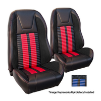 1969-70 Mustang Fastback Sport R500 Upholstery Set w/ High Back Bucket Seats (Full Set) OE Vinyl, Blue Stipes/Stitching