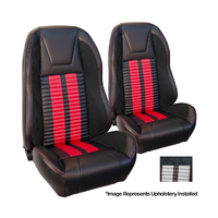 1972-73 Mustang Coupe Sport R500 Upholstery Set w/ Highback Bucket Seats (Full Set) Premium Vinyl, White Stipes/Stitching