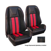 1972-73 Mustang Coupe Sport R500 Upholstery Set w/ Highback Bucket Seats (Full Set) Premium Vinyl, Black Stipes/Stitching