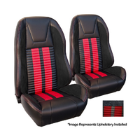 1972-73 Mustang Coupe Sport R500 Upholstery Set w/ Highback Bucket Seats (Full Set) Premium Vinyl, Red Stipes/Stitching