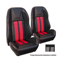 1972-73 Mustang Coupe Sport R500 Upholstery Set w/ Highback Bucket Seats (Full Set) Premium Vinyl, Grey Stipes/Stitching