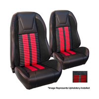 1971 Mustang Fastback Sport R500 Upholstery Set w/ High Back Bucket Seats (Full Set) Premium Vinyl, Red Stipes/Stitching