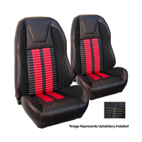 1971 Mustang Convertible Sport R500 Upholstery Set w/ High Back Bucket Seats (Full Set) Premium Vinyl, Black Stipes/Stitching