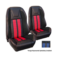 1971 Mustang Sport R500 Upholstery Set w/ High Back Bucket Seats (Front Only) Premium Vinyl, Blue Stipes/Stitching