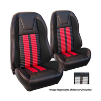 1971 Mustang Sport R500 Upholstery Set w/ High Back Bucket Seats (Front Only) Premium Vinyl, White Stipes/Stitching