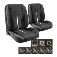 1964-67 Mustang Coupe Sport-FXR Seat Upholstery Set (Full Set) Premium Vinyl, Black Stitching, Black Grommets, White Stripes