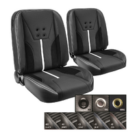 1972-73 Mustang Coupe Sport-FXR Seat Upholstery Set (Rear Only) Premium Vinyl, Black Stitching, Black Grommets, Red Stripes