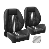 1964-67 Mustang Coupe Sport-R1000 Upholstery Set w/ Low Back Bucket Seats (Full Set) Premium Vinyl, Black Stitching, White Stripe