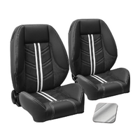 1964-67 Mustang Fastback Sport-R1000 Upholstery Set w/ Low Back Bucket Seats (Full Set) Premium Vinyl, Black Stitching, White Stripe