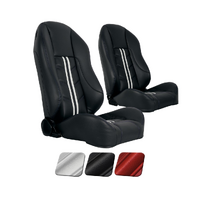 1969-70 Mustang Fastback Sport-R1000 Upholstery Set w/ High Back Bucket Seats (Full Set) Premium Vinyl, Red Stitching, Black Stripe