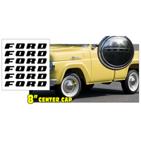 1947-56 Ford Truc/1947-48 Car Wheel Cover 8" Hub Cap Ford Letters Decal Kit - Gloss Black