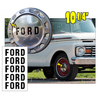 1961-66 Ford F250 Truck 10¼ Stainless Steel Hub Cap Ford Recessed Letters Decal Kit - Gloss Black